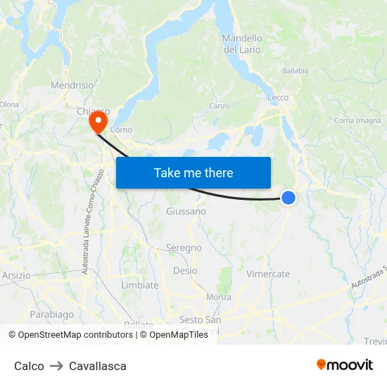 Calco to Cavallasca map