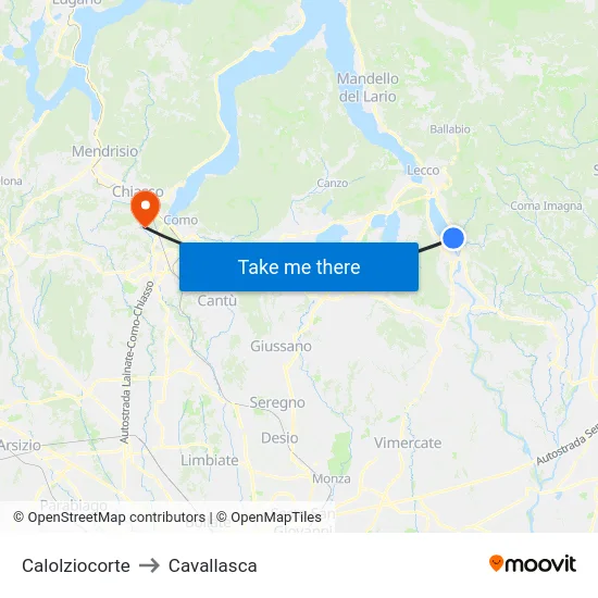 Calolziocorte to Cavallasca map