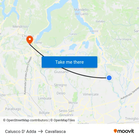 Calusco d'Adda to Cavallasca map