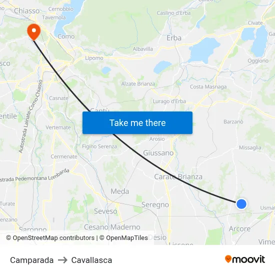Camparada to Cavallasca map