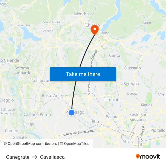 Canegrate to Cavallasca map