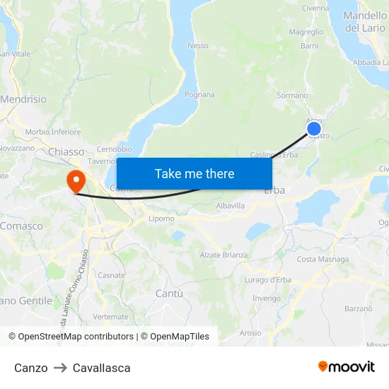 Canzo to Cavallasca map