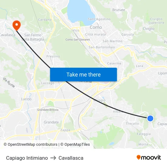 Capiago Intimiano to Cavallasca map