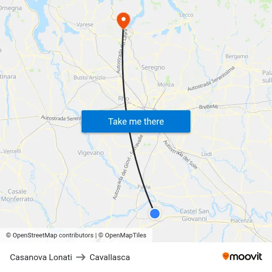 Casanova Lonati to Cavallasca map