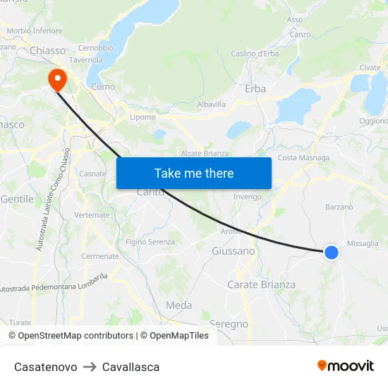Casatenovo to Cavallasca map