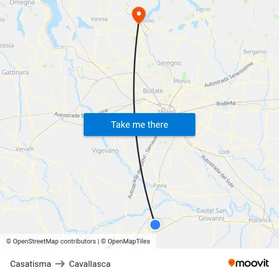 Casatisma to Cavallasca map
