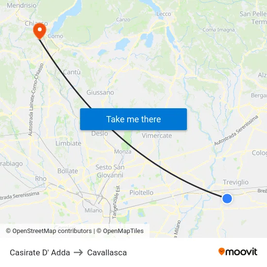Casirate D' Adda to Cavallasca map