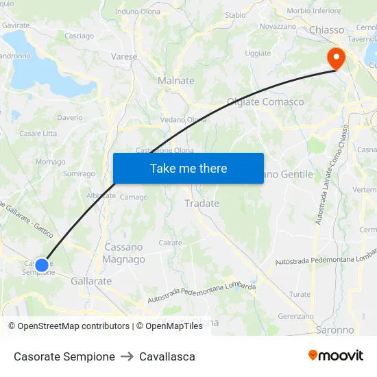 Casorate Sempione to Cavallasca map