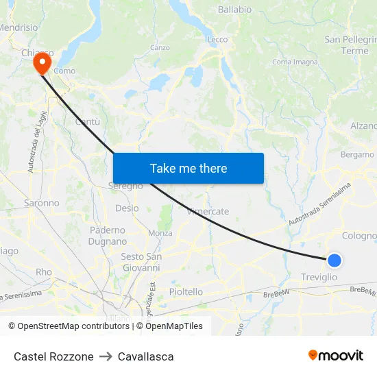 Castel Rozzone to Cavallasca map