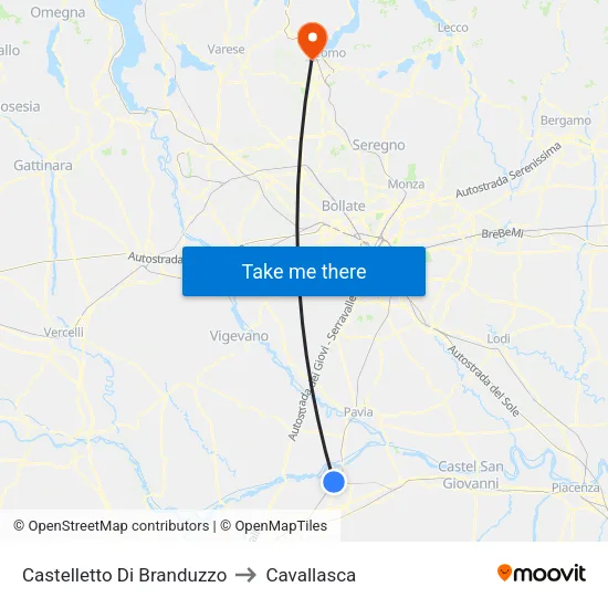 Castelletto Di Branduzzo to Cavallasca map