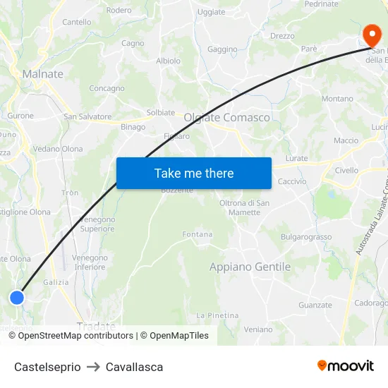 Castelseprio to Cavallasca map