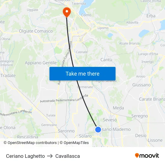 Ceriano Laghetto to Cavallasca map