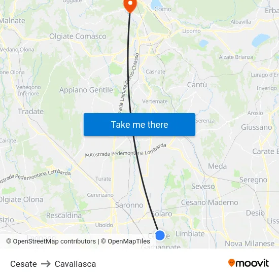 Cesate to Cavallasca map
