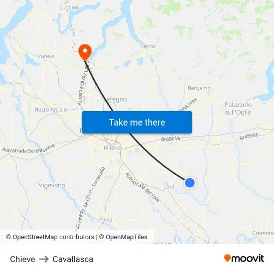 Chieve to Cavallasca map