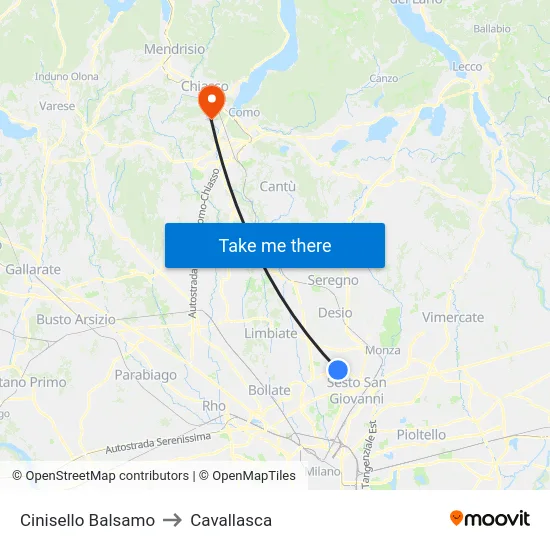 Cinisello Balsamo to Cavallasca map