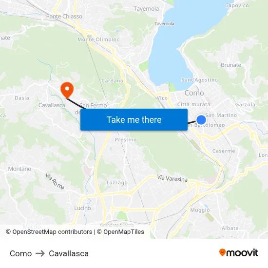 Como to Cavallasca map