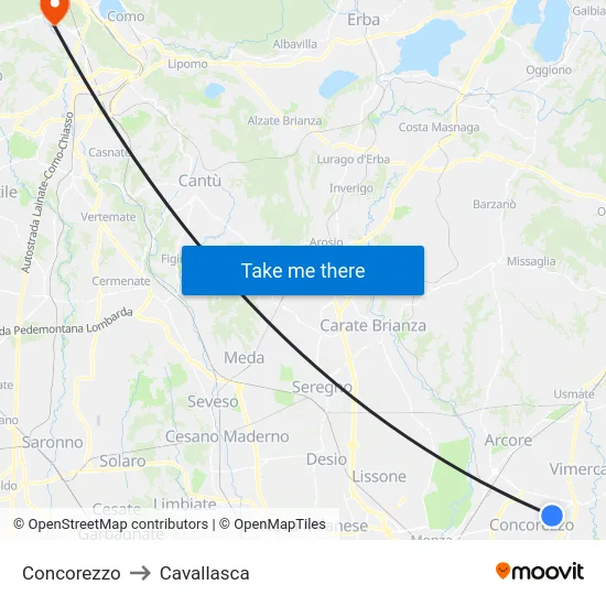 Concorezzo to Cavallasca map