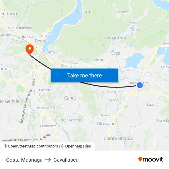 Costa Masnaga to Cavallasca map