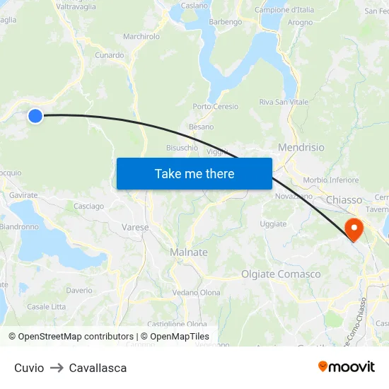 Cuvio to Cavallasca map