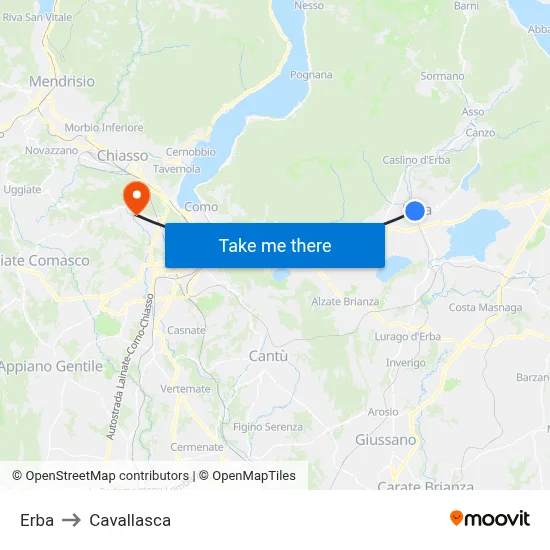 Erba to Cavallasca map