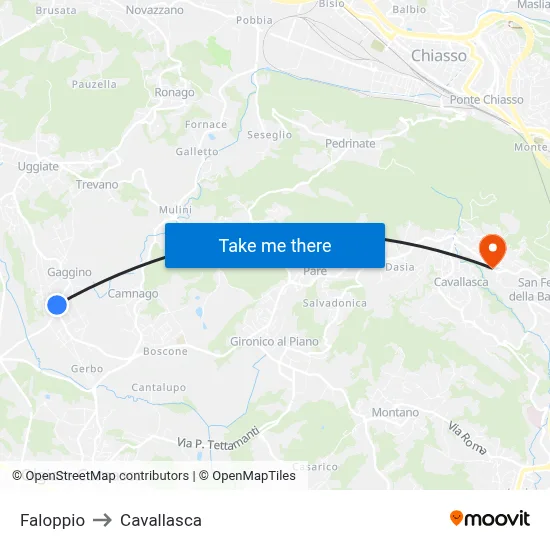 Faloppio to Cavallasca map