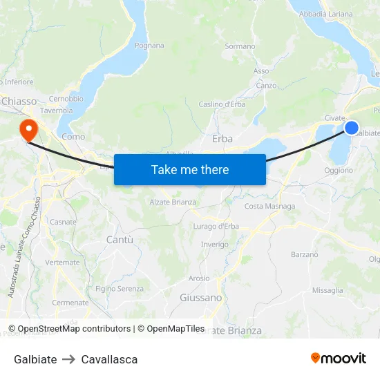 Galbiate to Cavallasca map