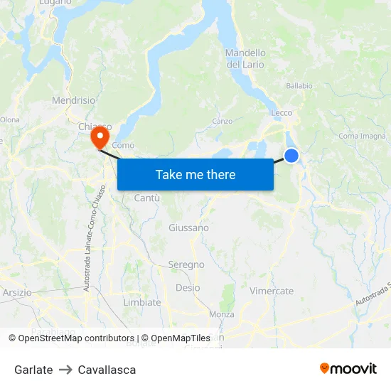Garlate to Cavallasca map