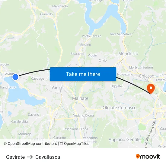 Gavirate to Cavallasca map