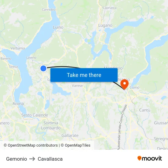 Gemonio to Cavallasca map