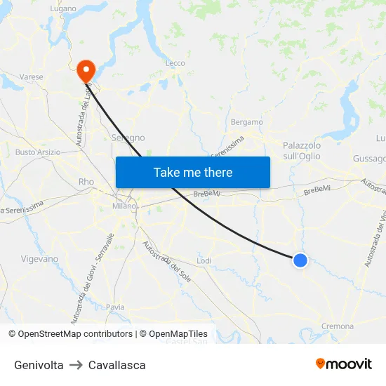 Genivolta to Cavallasca map