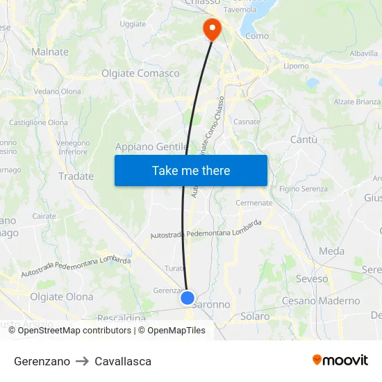 Gerenzano to Cavallasca map