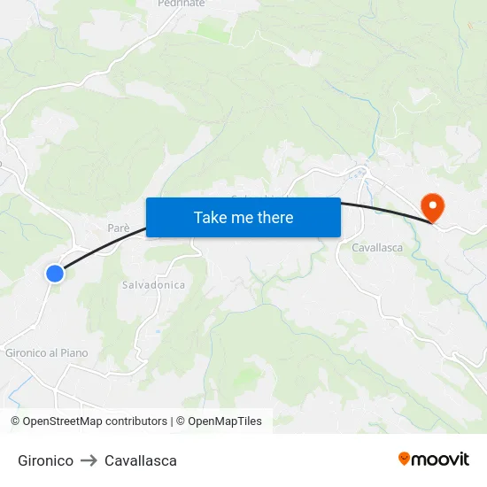 Gironico to Cavallasca map