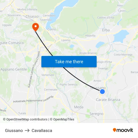 Giussano to Cavallasca map