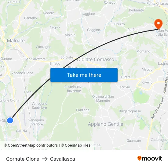 Gornate-Olona to Cavallasca map