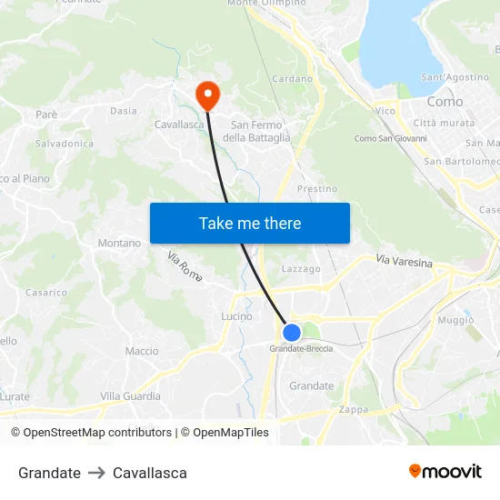 Grandate to Cavallasca map