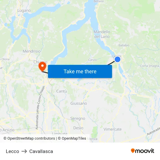 Lecco to Cavallasca map