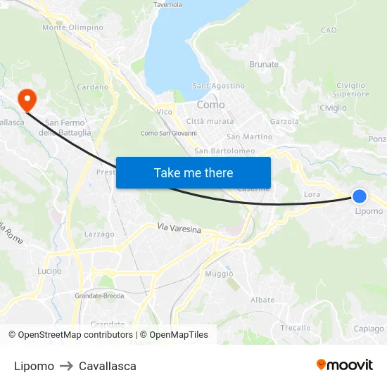 Lipomo to Cavallasca map
