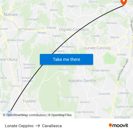 Lonate Ceppino to Cavallasca map