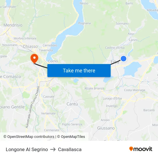 Longone Al Segrino to Cavallasca map