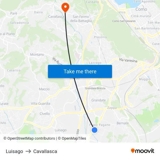 Luisago to Cavallasca map