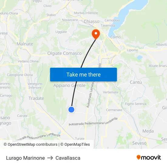 Lurago Marinone to Cavallasca map