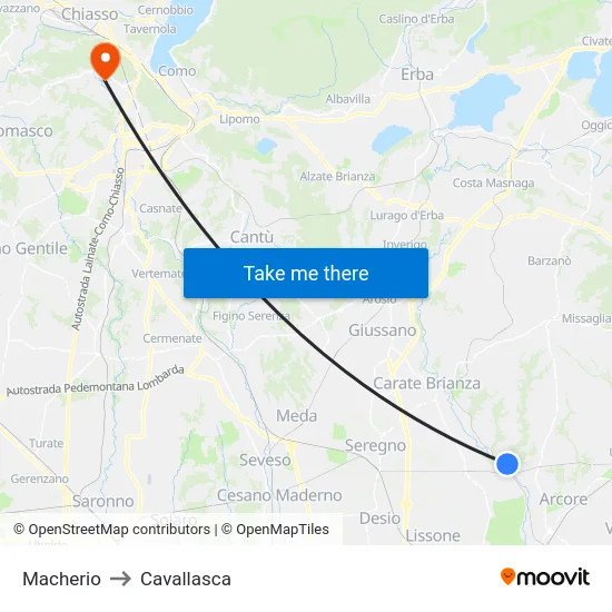 Macherio to Cavallasca map
