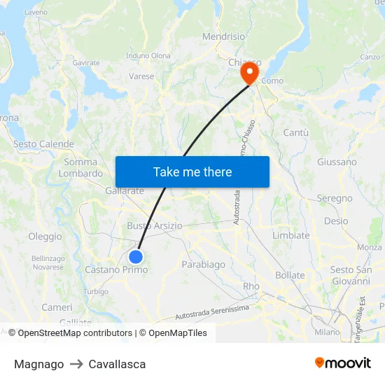 Magnago to Cavallasca map