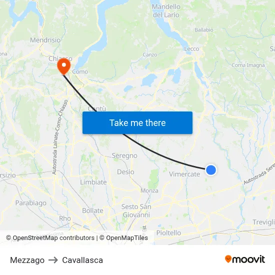 Mezzago to Cavallasca map