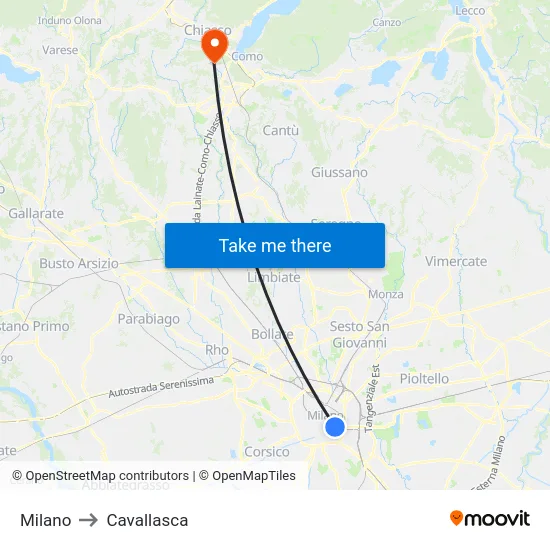 Milan to Cavallasca map