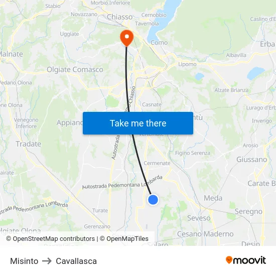 Misinto to Cavallasca map