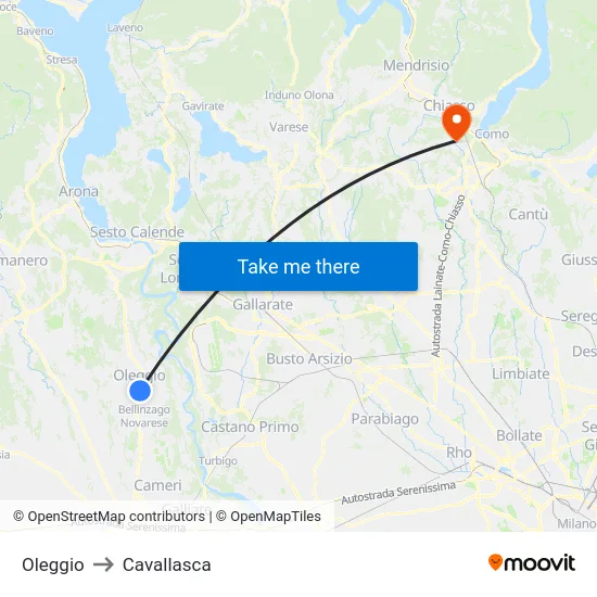 Oleggio to Cavallasca map