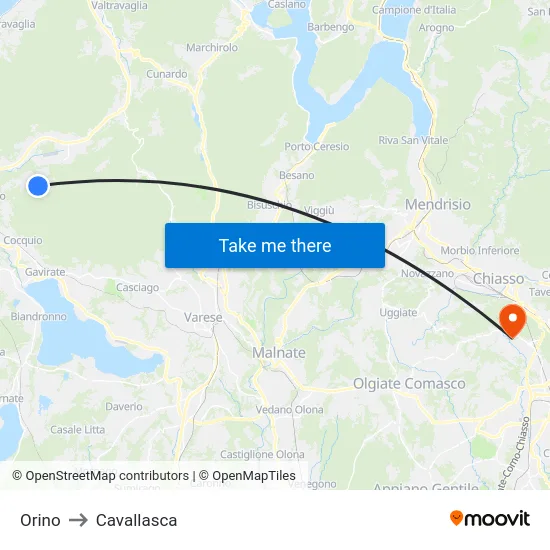 Orino to Cavallasca map