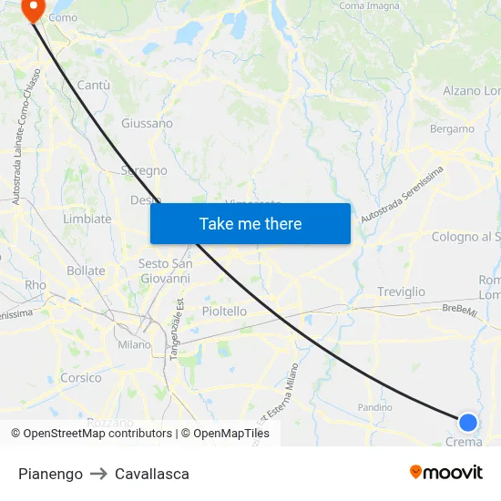 Pianengo to Cavallasca map
