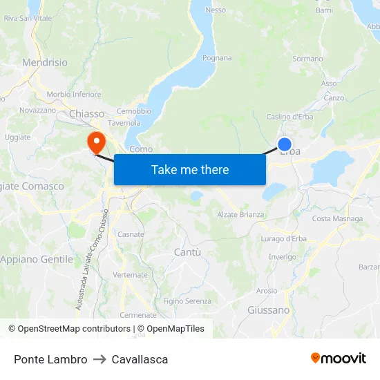 Ponte Lambro to Cavallasca map